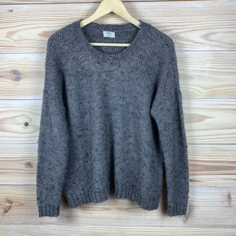 Wallace J Crew Sweater Womens Medium Gray Wool Boxy Reverse Chunky Knit